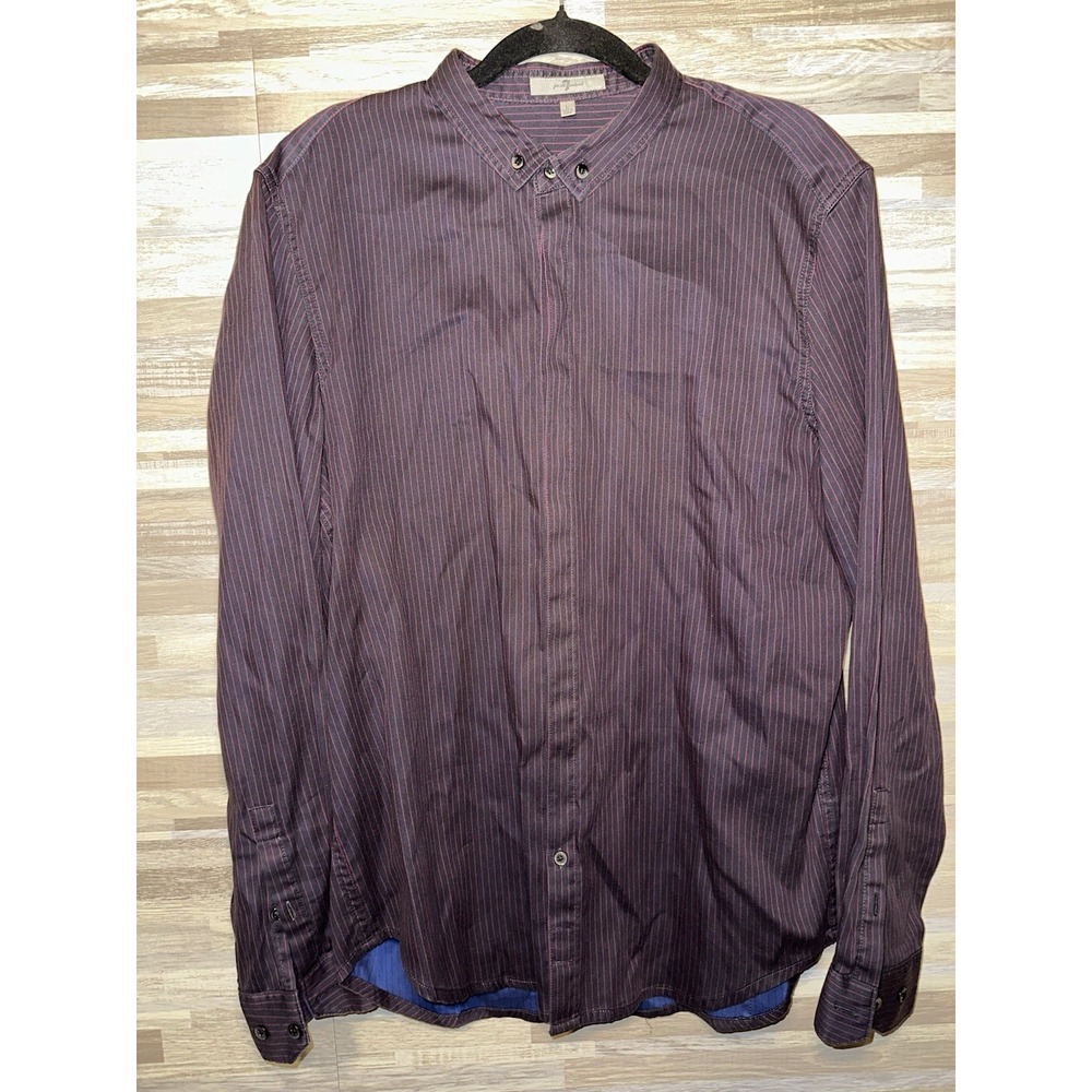 7 For All Mankind Long Sleeve Mens Button Up Shirt Blue Pink Stripe Size L